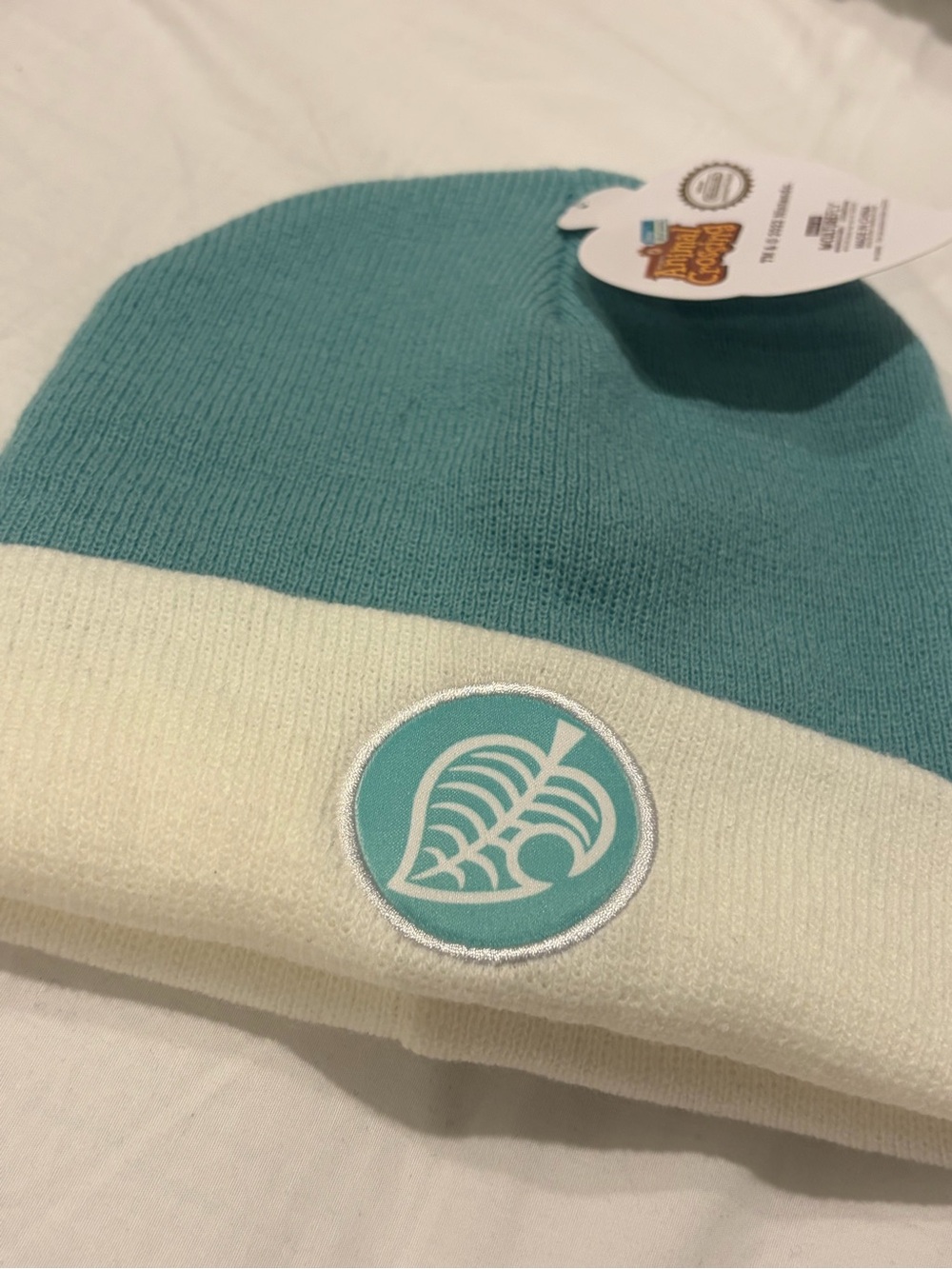 Animal Crossing Two-Tone Teal and Cream Beanie - nintendo